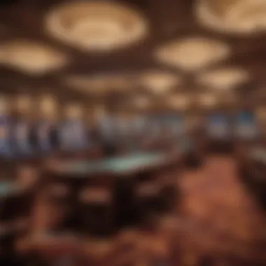 An inside view of a bustling casino floor with gaming tables