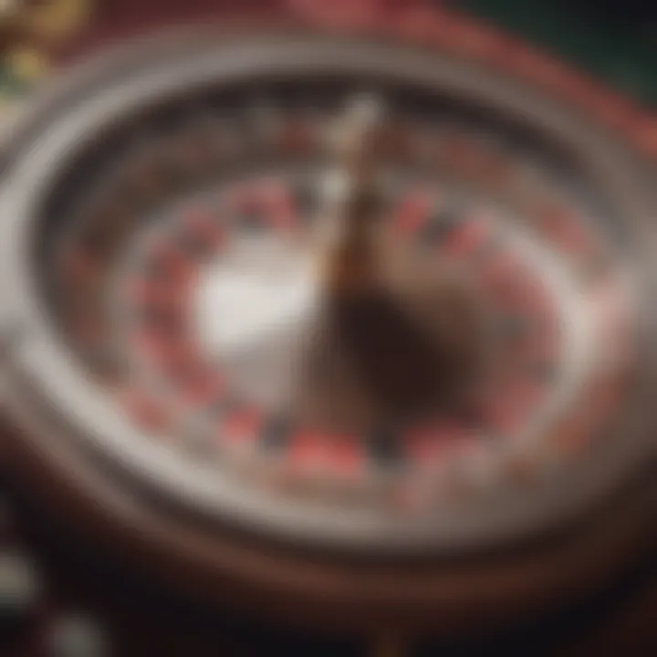 Close-up of a roulette wheel spinning with chips placed