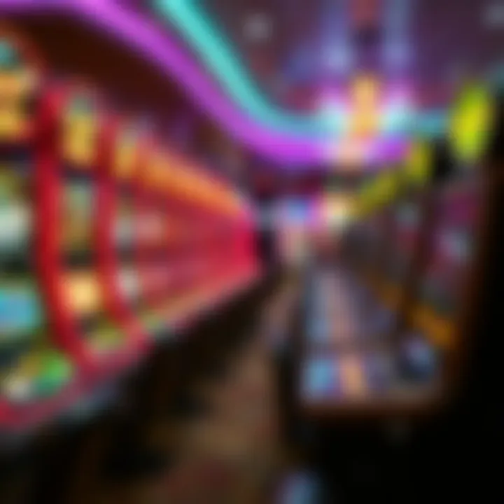 A vibrant slot machine area filled with colorful lights
