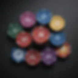 Diverse poker chips arranged in a strategic formation