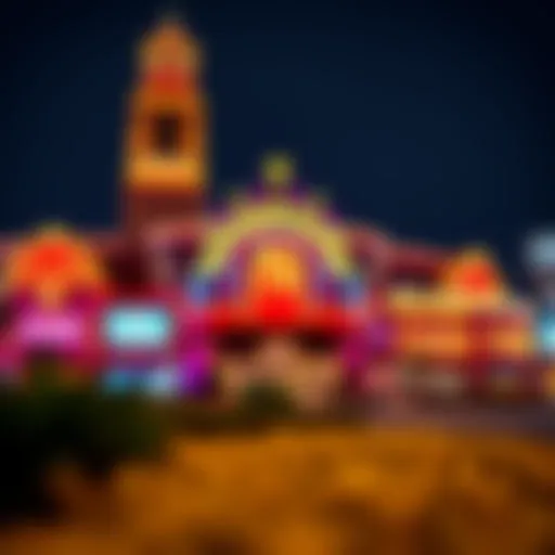 Exterior view of a prominent casino in the Tri-State area at night, showcasing its vibrant lights and architecture