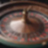 A close-up view of a roulette wheel in a vibrant live casino setting