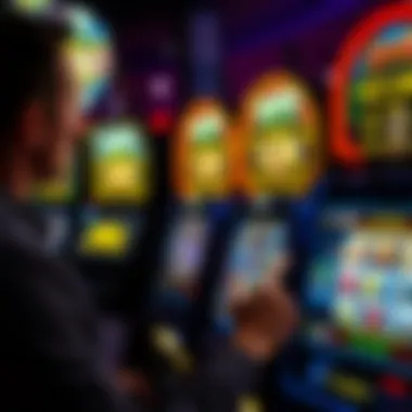 Artistic view of a player strategizing in front of a slot machine