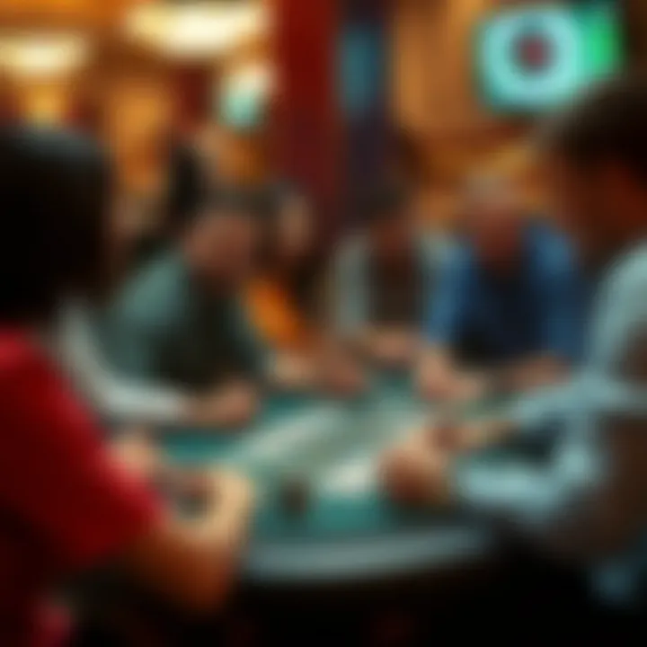 A diverse group of players enjoying a free online three card poker game