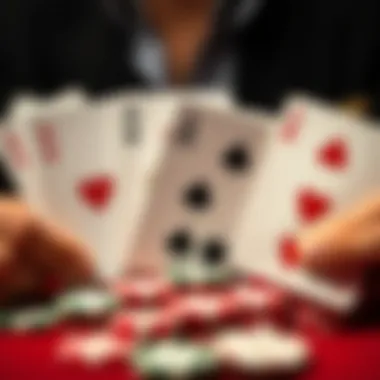 Close-up of three card poker hands showcasing different winning combinations