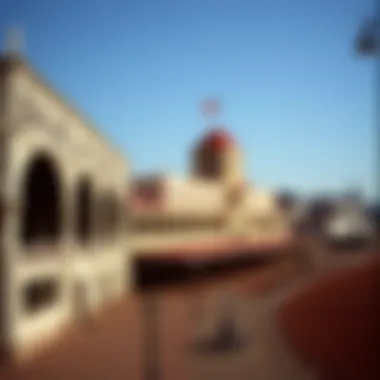 A historical view of a notable racetrack with vintage architecture