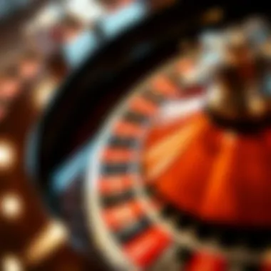 A close-up of a roulette wheel highlighting betting areas