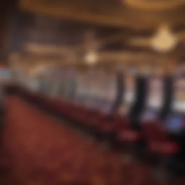 Interior of a bustling casino floor filled with gaming tables and slot machines