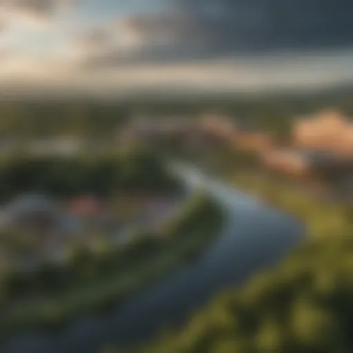 A scenic view of the Cherokee River Valley Casino surrounded by lush greenery.