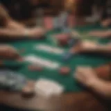 A vibrant poker table setting with chips and cards