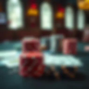 Close-up of poker chips and cards on a table