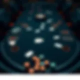 Illustration depicting the layout of a Texas Hold'em poker table with cards and chips