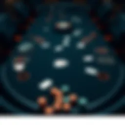 Illustration depicting the layout of a Texas Hold'em poker table with cards and chips