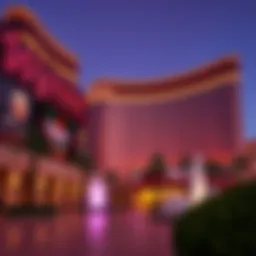 The iconic exterior design of The Wynn Las Vegas Casino showcasing its luxury architecture
