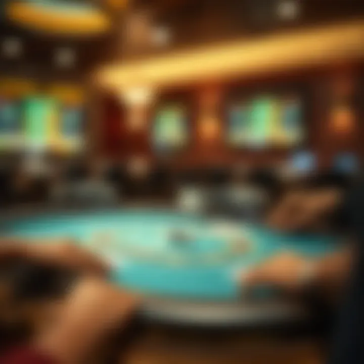 A close-up of a poker table with virtual elements illustrated