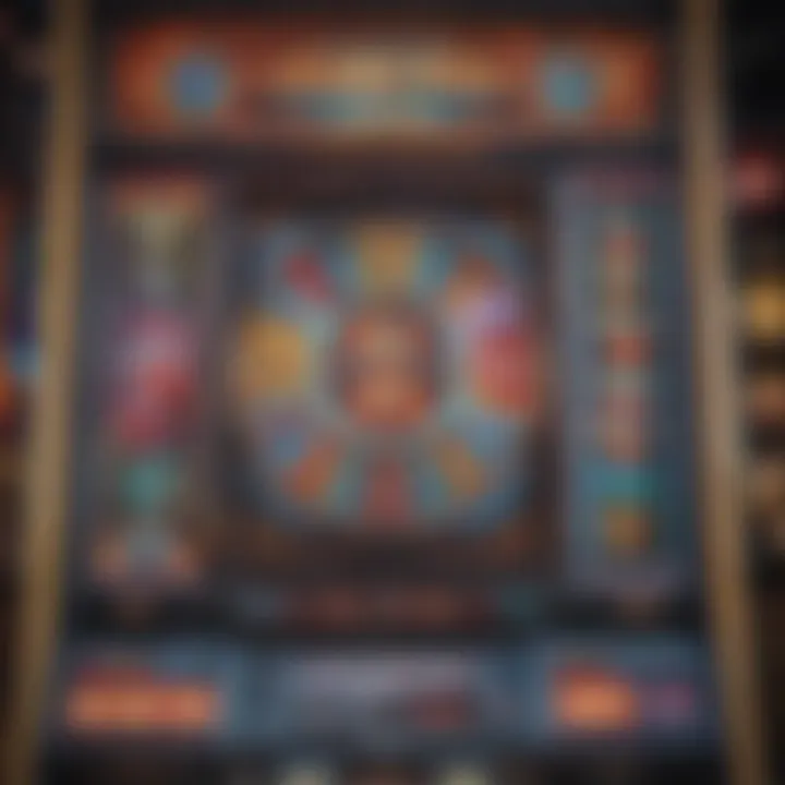 Close-up view of a colorful slot machine display with vibrant symbols