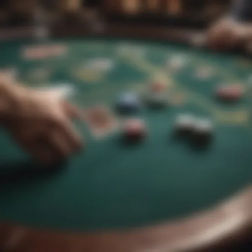 An elegant poker table with chips and cards