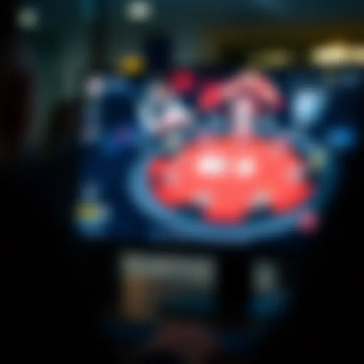 A close-up view of a computer screen displaying online poker gameplay