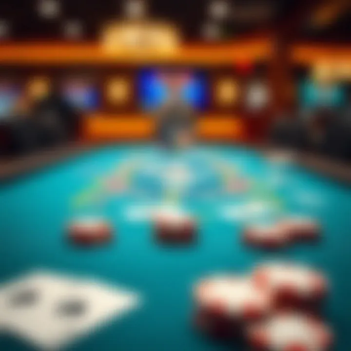 Online poker table setup featuring digital cards and chips