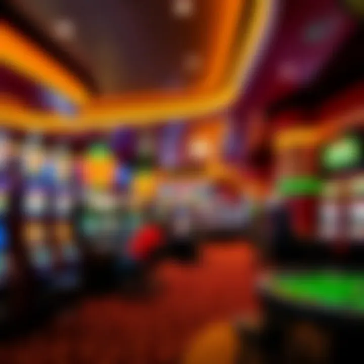 Vibrant gaming floor with various slot machines and gaming tables