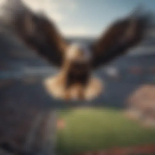 A majestic eagle soaring above a sports stadium