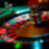 A roulette wheel in motion showcasing the vibrant colors and numbered slots
