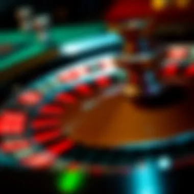 A roulette wheel in motion showcasing the vibrant colors and numbered slots
