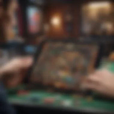 Interactive Gameplay on Digital Devices Player engaging with a digital slot game on a tablet