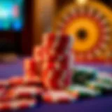 A vibrant display of high-value casino chips stacked elegantly