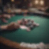 A strategic poker table setup featuring cards and chips