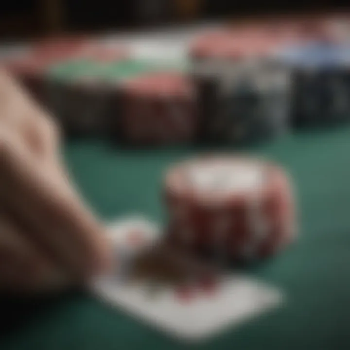 A close-up view of poker chips and a winning hand