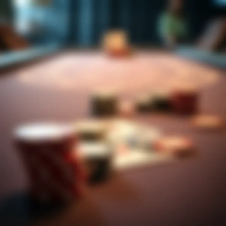 Close-up of poker chips and cards on the table